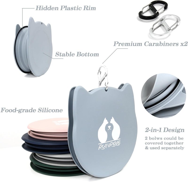 RUNROLE 2-in-1 Collapsible Silicone Dog Travel Bowls Detachable Pet Food and Water Bowl Set Portable Dog Bowls Pop Up Cat Feeding Watering Dishes，20OZ+27OZ (Slate Blue) - Image 3